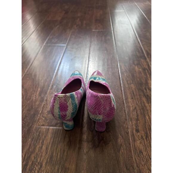 Bellini Pumps Purple Teal White Snakeskin Print Pointed Toe Kitten Heel Exotic - Picture 3 of 6
